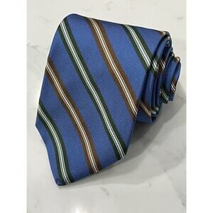Vintage Brooks Brothers Makers Merchants Teal Blue Striped Silk Tie 58.5 x 3.5
